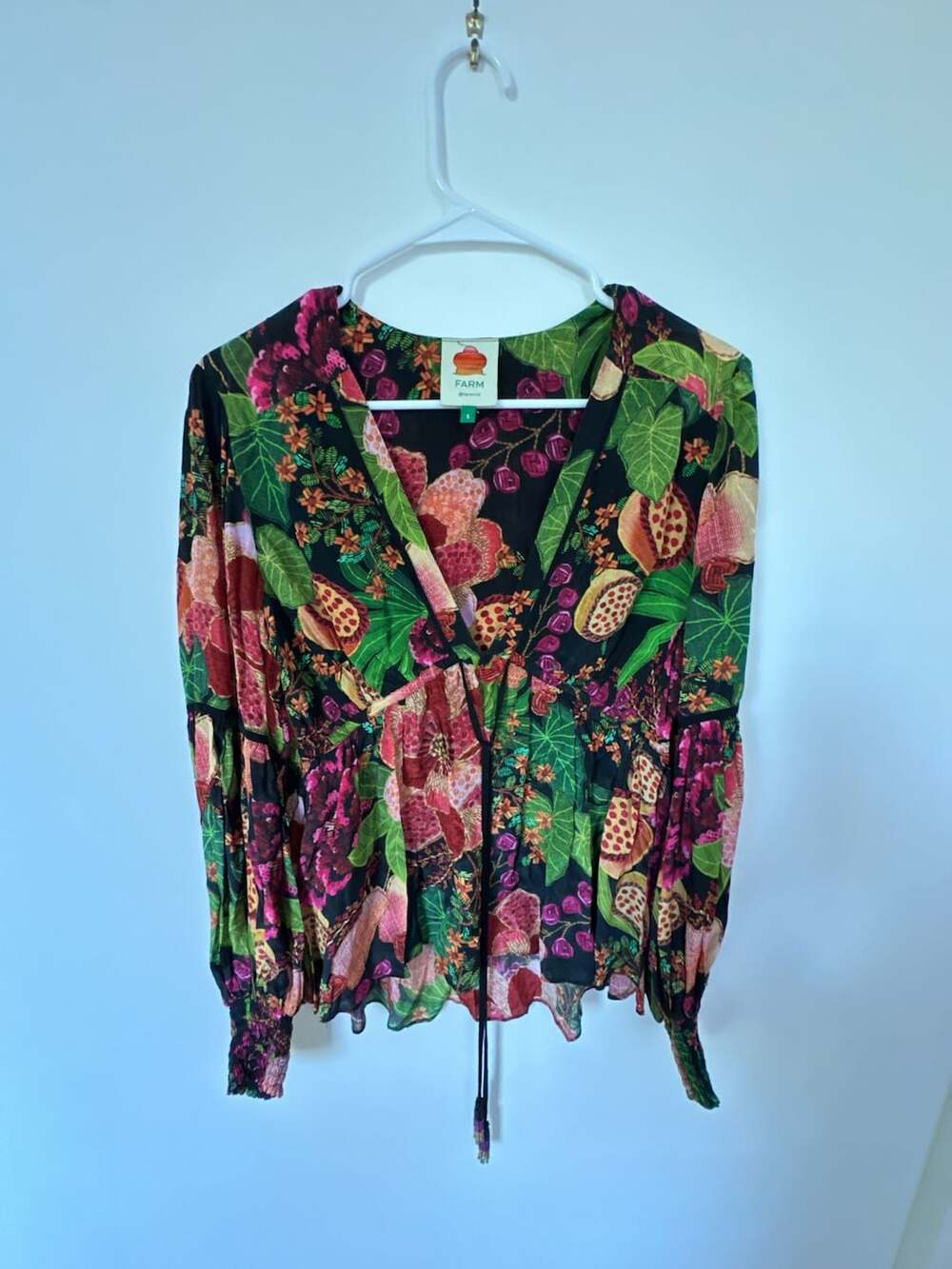 Farm Rio Black Fruit Floral Blouse